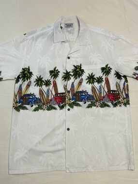 Men's White Tropical Surf Car Print Hawaiian Shirt
